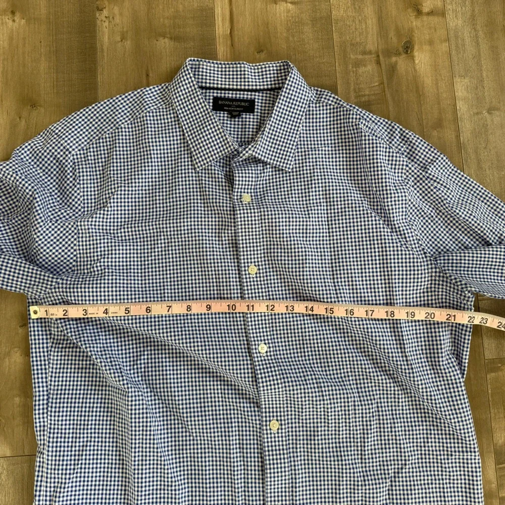 Banana Republic‎ Slim Fit Non Iron Long Sleeve Button Up Men XL Blue White Check